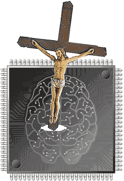 Jesus photograph mixed with computer clip art, copyright Janet Kuypers